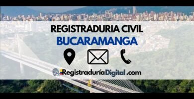 Vista de Bucaramanga con información de contacto de la Registraduría Civil.