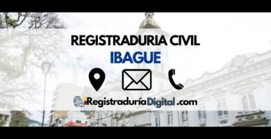 Vista de Ibagué con información de contacto de la Registraduría Civil.